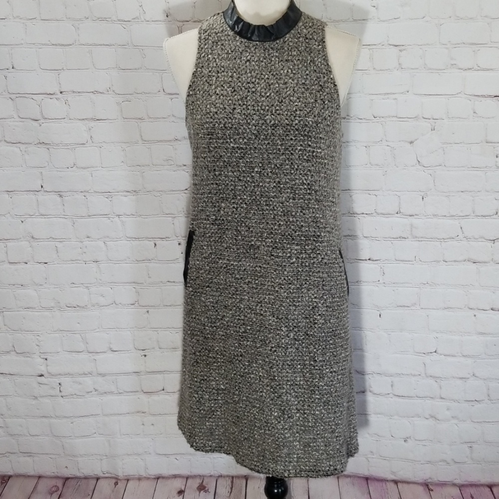 THML Black Faux Leather Trim Sleeveless Dress